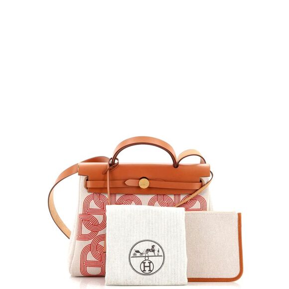 Hermes Herbag Zip Chaine D'Ancre Toile and Leather 31 Neutral, Orange - Picture 2 of 7